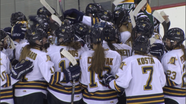 Laden, Woods lead womens ice hockey to win over Clarkson