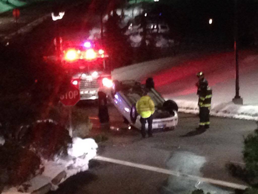 Students car flips over on York Hill campus