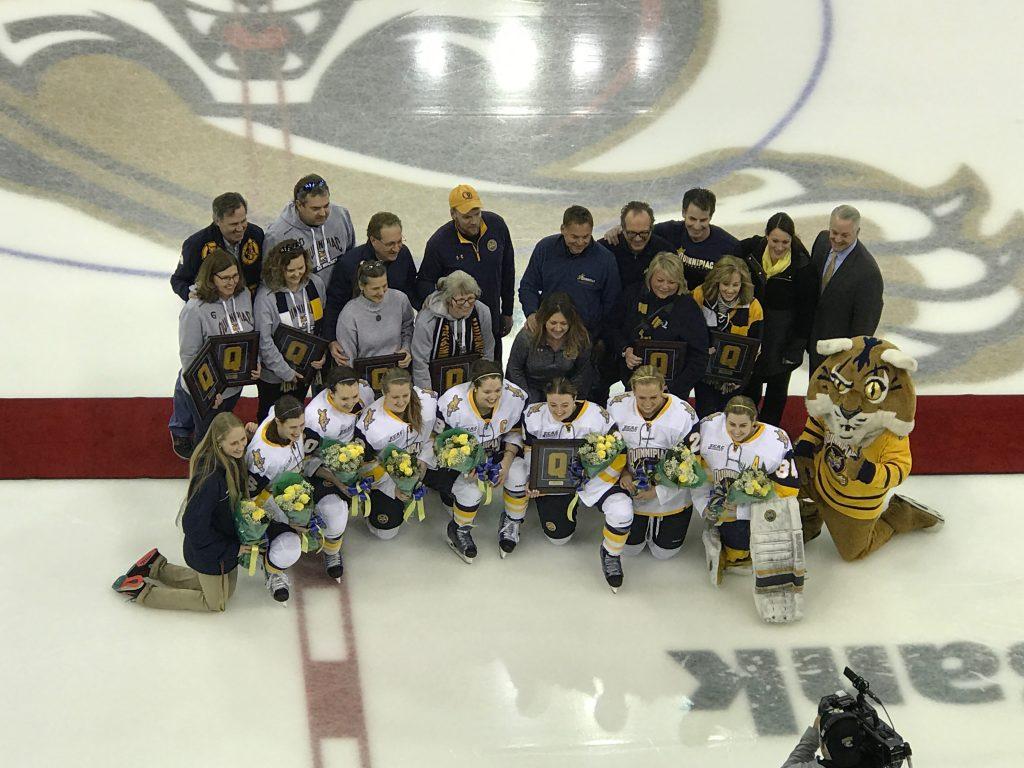 Quinnipiac womens ice hockey defeats Union 1-0, seniors honored for efforts