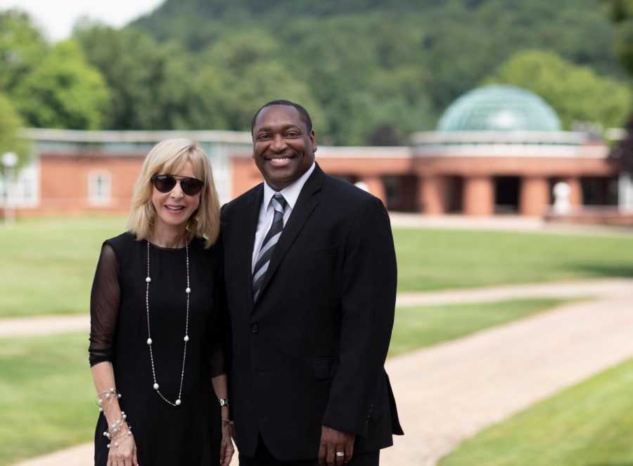 Quinnipiac University president, Judy Olian (left), and president of Gateway and Housatonic Community Colleges, Paul Broadie II (right), were on Mount Carmel Campus at Quinnipiac on July 17 to sign the transfer agreement. Photo courtesy of Quinnipiac University.