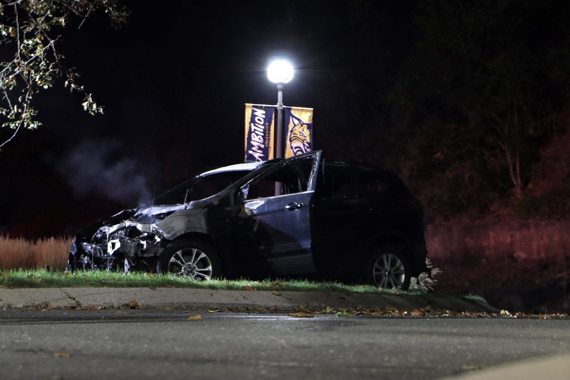 Crash causes car fire at York Hill Campus